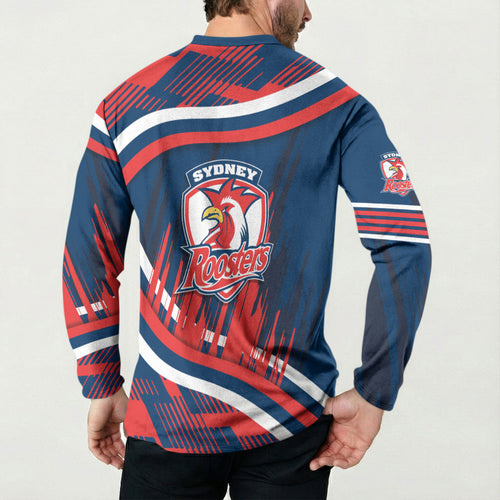 Roosters Rugby Mascot Button Sweatshirt Fierce Athlete Graphic in Sports Style