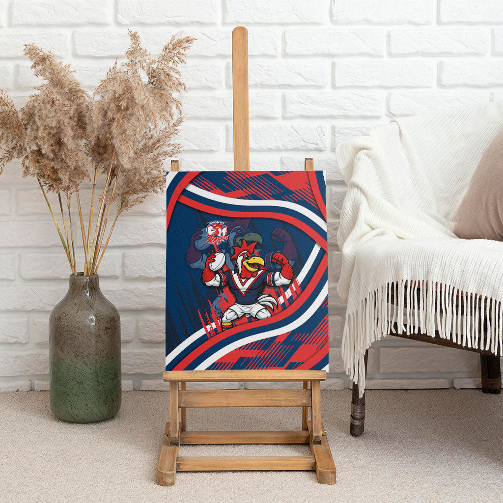 Roosters Rugby Mascot Canvas Wall Art Fierce Athlete Graphic in Sports Style