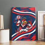 Roosters Rugby Mascot Canvas Wall Art Fierce Athlete Graphic in Sports Style