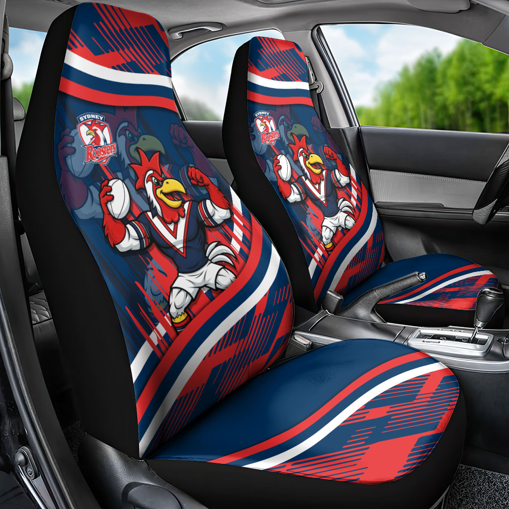 Roosters Rugby Mascot Car Seat Cover Fierce Athlete Graphic in Sports Style