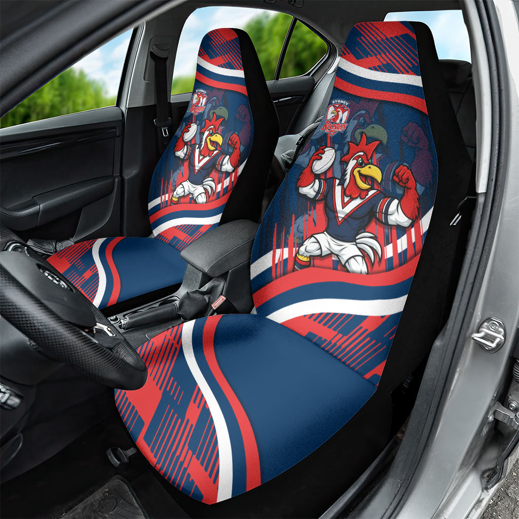 Roosters Rugby Mascot Car Seat Cover Fierce Athlete Graphic in Sports Style