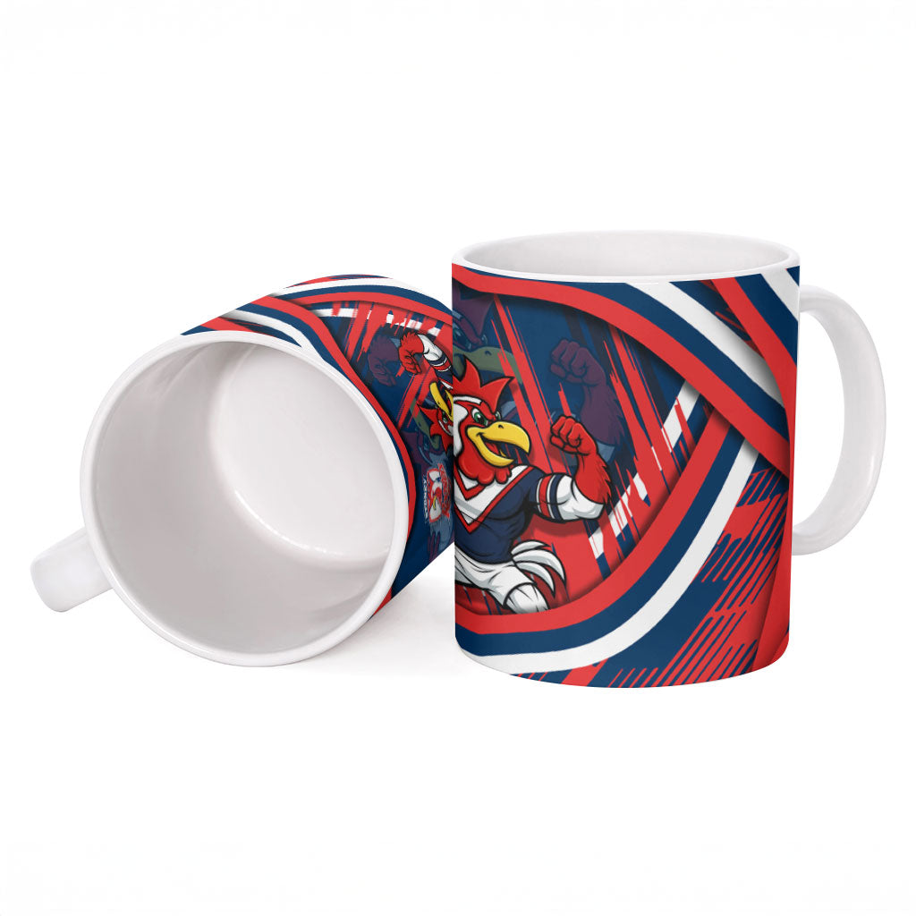 Roosters Rugby Mascot Ceramic Mug Fierce Athlete Graphic in Sports Style