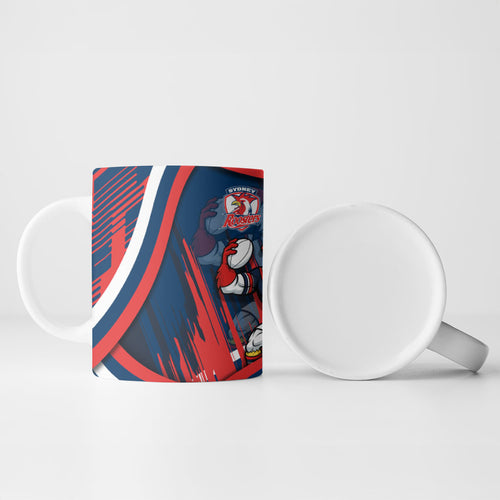 Roosters Rugby Mascot Ceramic Mug Fierce Athlete Graphic in Sports Style