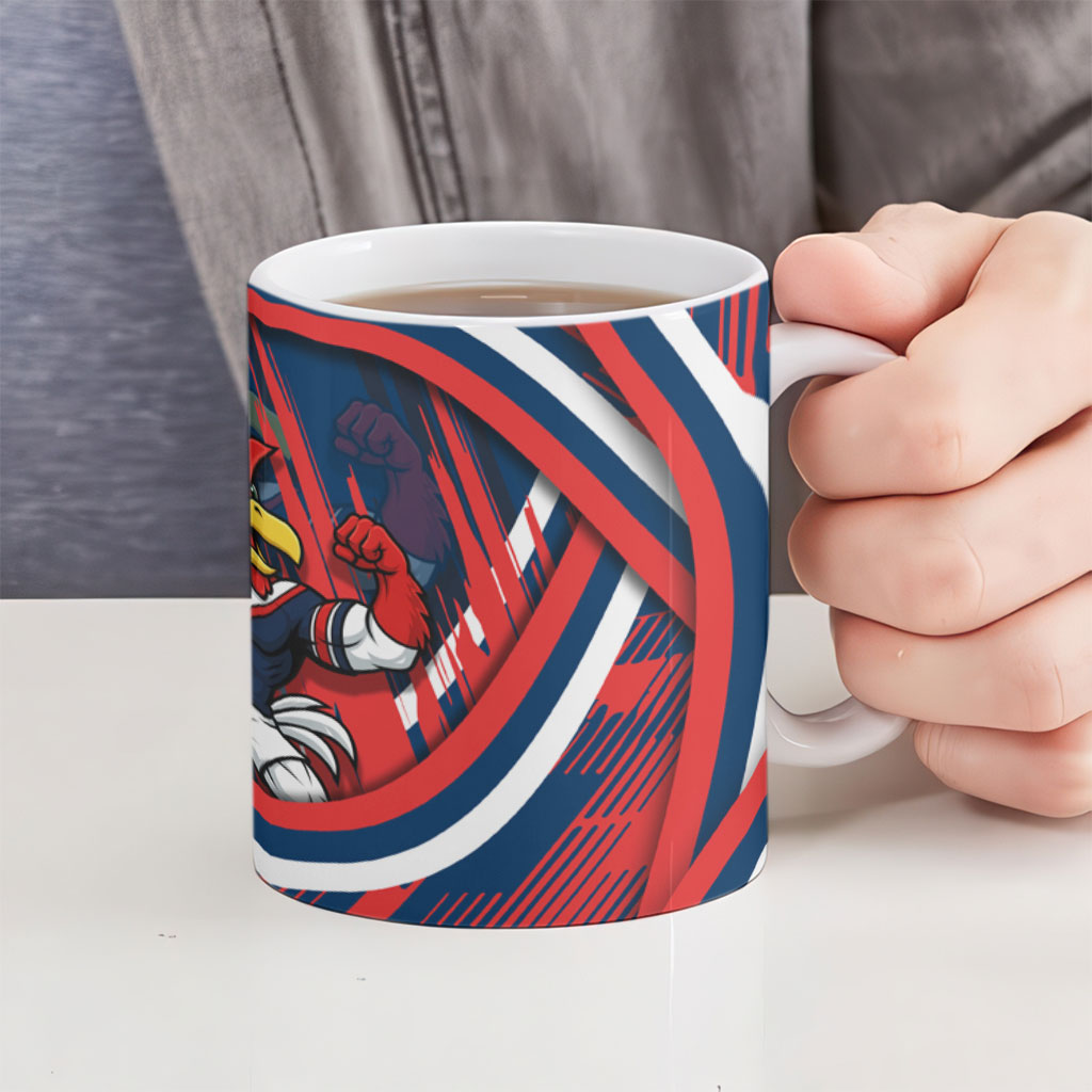 Roosters Rugby Mascot Ceramic Mug Fierce Athlete Graphic in Sports Style