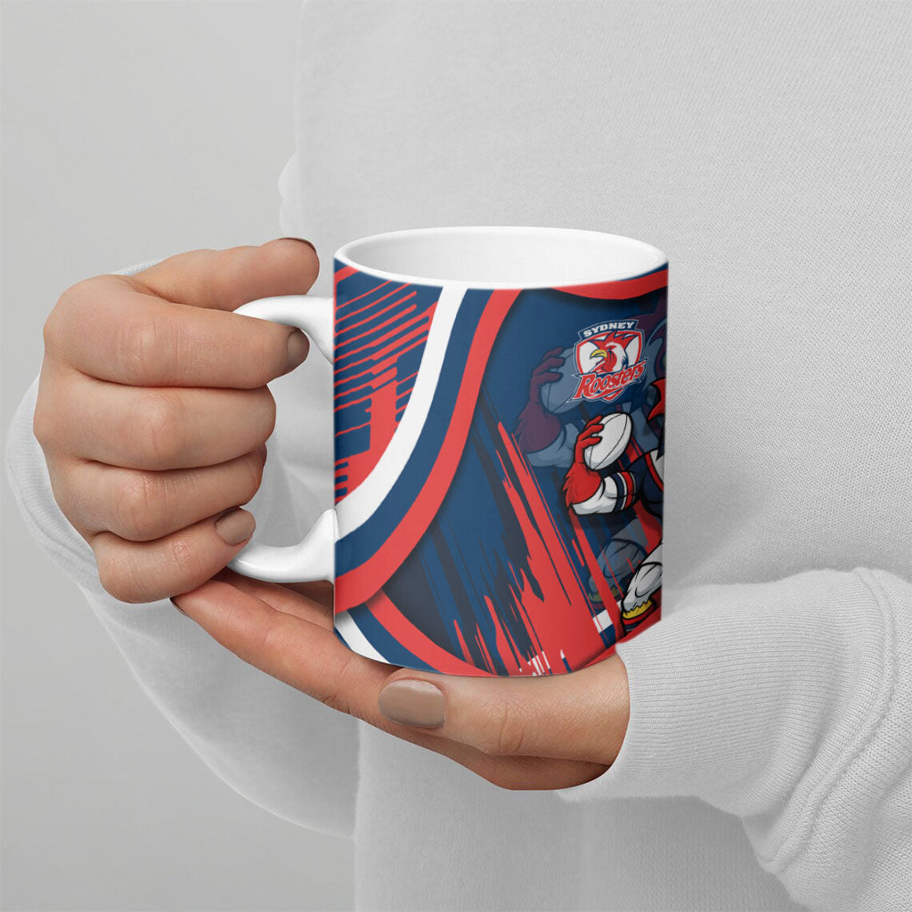 Roosters Rugby Mascot Ceramic Mug Fierce Athlete Graphic in Sports Style