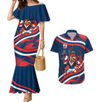 Roosters Rugby Mascot Couples Matching Mermaid Dress and Hawaiian Shirt Fierce Athlete Graphic in Sports Style
