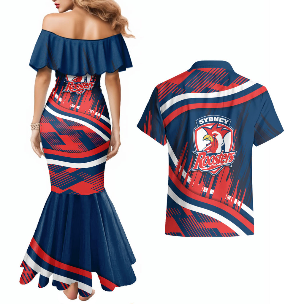 Roosters Rugby Mascot Couples Matching Mermaid Dress and Hawaiian Shirt Fierce Athlete Graphic in Sports Style