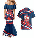 Roosters Rugby Mascot Couples Matching Mermaid Dress and Hawaiian Shirt Fierce Athlete Graphic in Sports Style