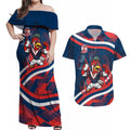 Roosters Rugby Mascot Couples Matching Off Shoulder Maxi Dress and Hawaiian Shirt Fierce Athlete Graphic in Sports Style