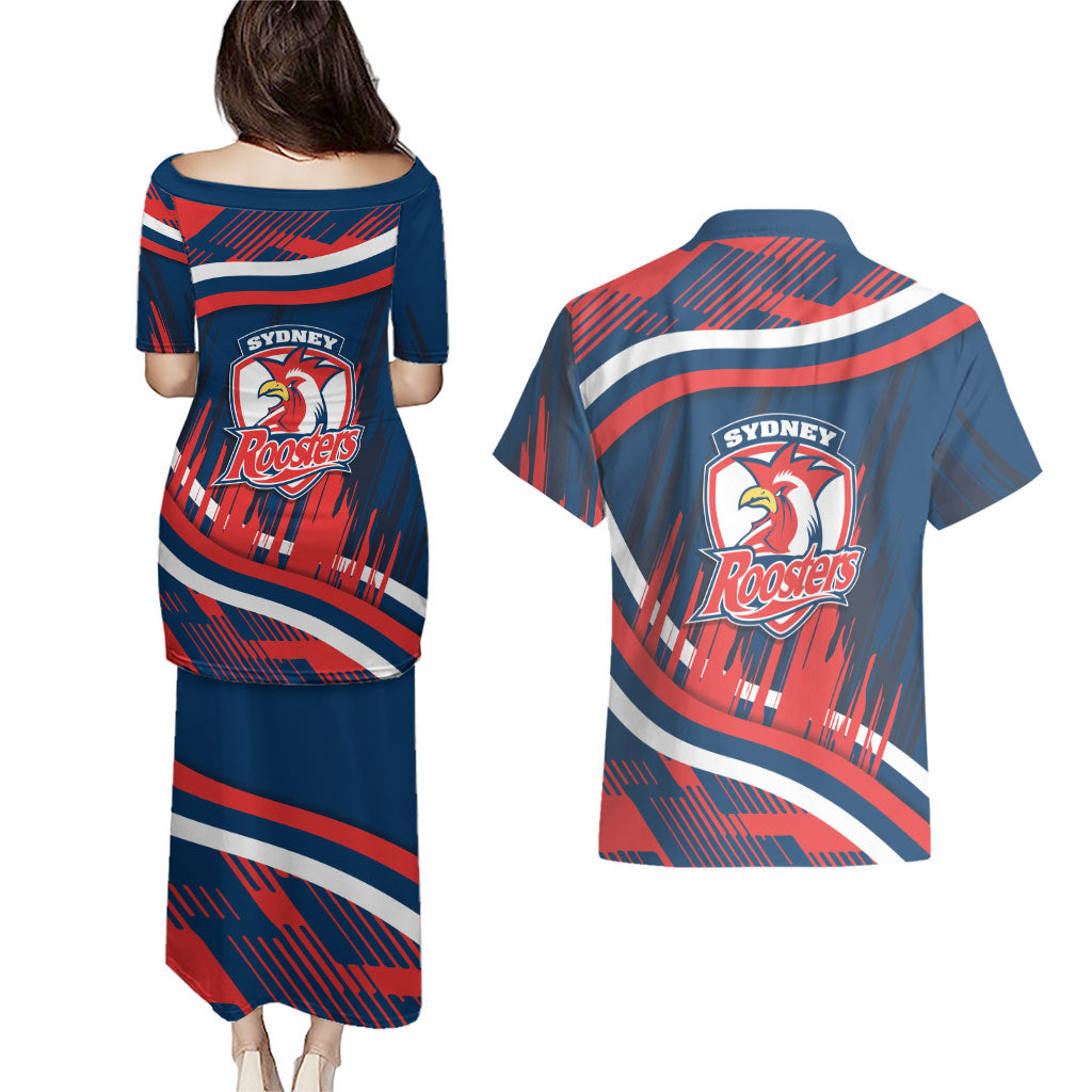 Roosters Rugby Mascot Couples Matching Puletasi and Hawaiian Shirt Fierce Athlete Graphic in Sports Style