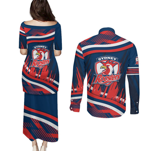 Roosters Rugby Mascot Couples Matching Puletasi and Long Sleeve Button Shirt Fierce Athlete Graphic in Sports Style