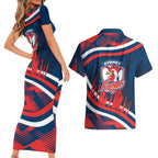Roosters Rugby Mascot Couples Matching Short Sleeve Bodycon Dress and Hawaiian Shirt Fierce Athlete Graphic in Sports Style
