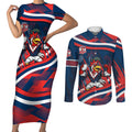 Roosters Rugby Mascot Couples Matching Short Sleeve Bodycon Dress and Long Sleeve Button Shirt Fierce Athlete Graphic in Sports Style