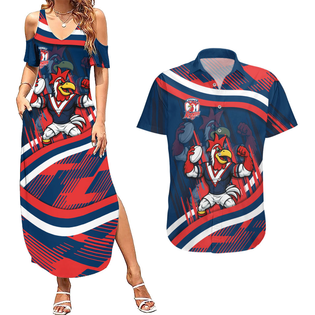 Roosters Rugby Mascot Couples Matching Summer Maxi Dress and Hawaiian Shirt Fierce Athlete Graphic in Sports Style