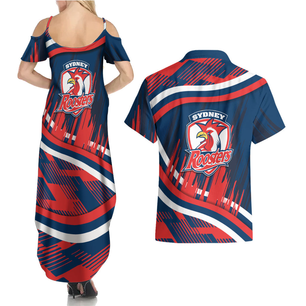 Roosters Rugby Mascot Couples Matching Summer Maxi Dress and Hawaiian Shirt Fierce Athlete Graphic in Sports Style