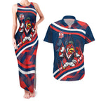 Roosters Rugby Mascot Couples Matching Tank Maxi Dress and Hawaiian Shirt Fierce Athlete Graphic in Sports Style