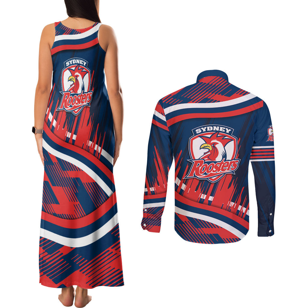 Roosters Rugby Mascot Couples Matching Tank Maxi Dress and Long Sleeve Button Shirt Fierce Athlete Graphic in Sports Style