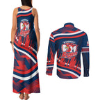 Roosters Rugby Mascot Couples Matching Tank Maxi Dress and Long Sleeve Button Shirt Fierce Athlete Graphic in Sports Style