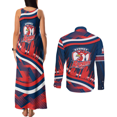 Roosters Rugby Mascot Couples Matching Tank Maxi Dress and Long Sleeve Button Shirt Fierce Athlete Graphic in Sports Style