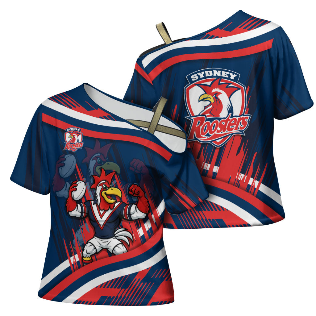 Roosters Rugby Mascot Cross Shoulder Shirt Fierce Athlete Graphic in Sports Style