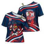 Roosters Rugby Mascot Cross Shoulder Shirt Fierce Athlete Graphic in Sports Style