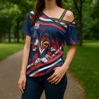 Roosters Rugby Mascot Cross Shoulder Shirt Fierce Athlete Graphic in Sports Style
