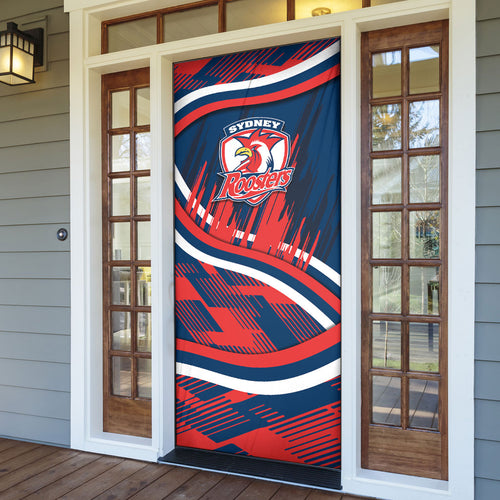 Roosters Rugby Mascot Door Cover Fierce Athlete Graphic in Sports Style