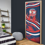 Roosters Rugby Mascot Door Cover Fierce Athlete Graphic in Sports Style