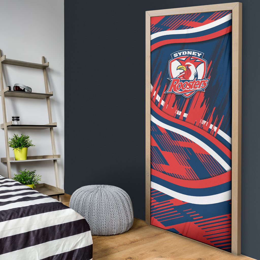 Roosters Rugby Mascot Door Cover Fierce Athlete Graphic in Sports Style