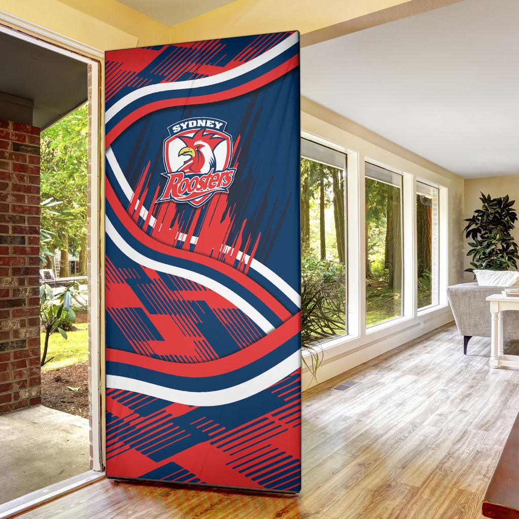 Roosters Rugby Mascot Door Cover Fierce Athlete Graphic in Sports Style