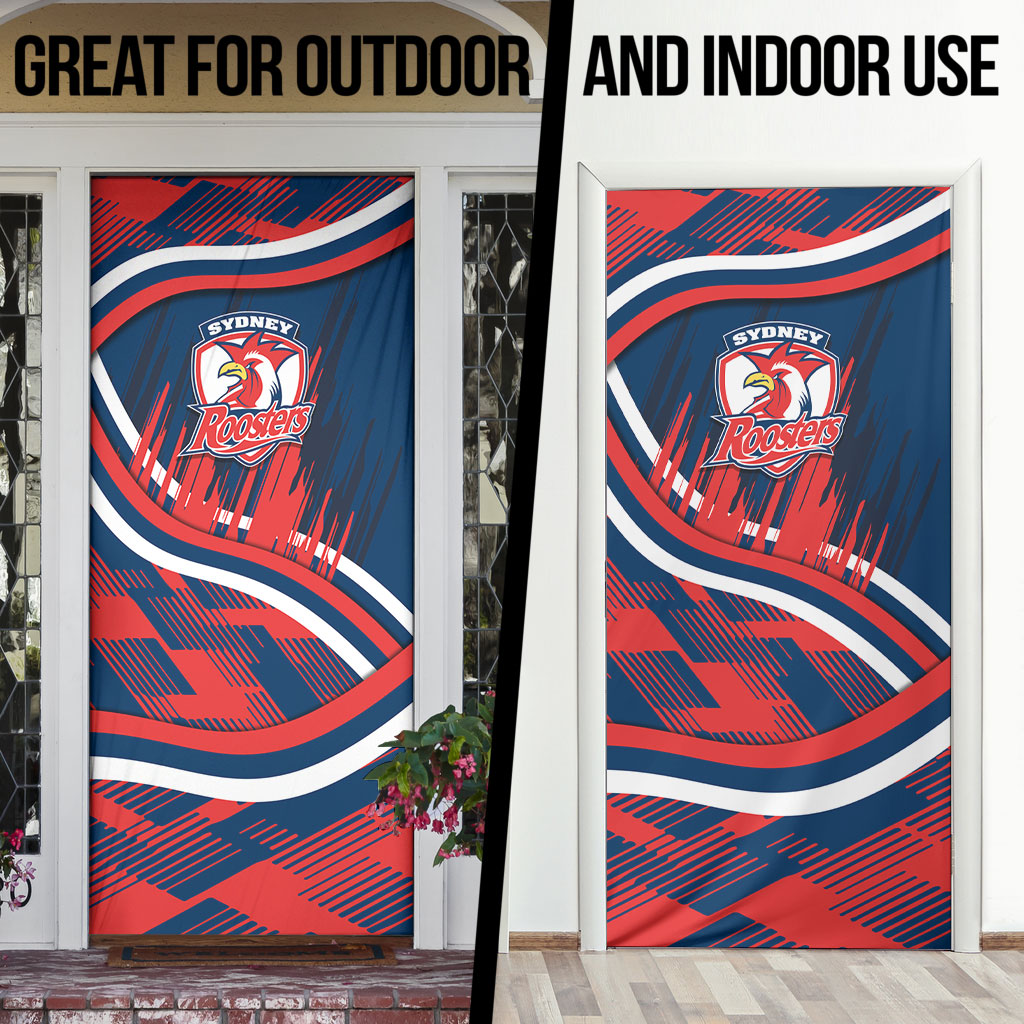Roosters Rugby Mascot Door Cover Fierce Athlete Graphic in Sports Style