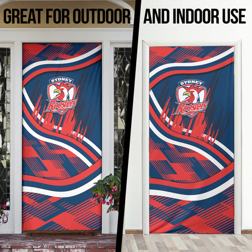Roosters Rugby Mascot Door Cover Fierce Athlete Graphic in Sports Style
