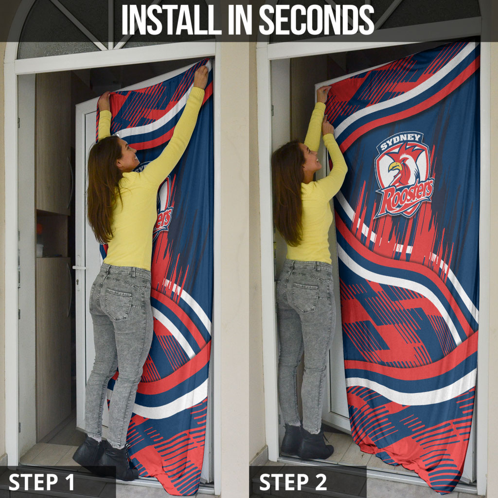 Roosters Rugby Mascot Door Cover Fierce Athlete Graphic in Sports Style