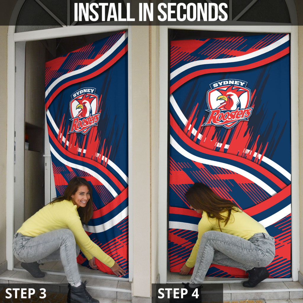 Roosters Rugby Mascot Door Cover Fierce Athlete Graphic in Sports Style