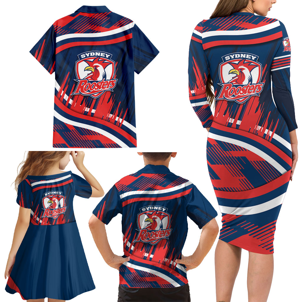 Roosters Rugby Mascot Family Matching Long Sleeve Bodycon Dress and Hawaiian Shirt Fierce Athlete Graphic in Sports Style