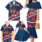 Roosters Rugby Mascot Family Matching Mermaid Dress and Hawaiian Shirt Fierce Athlete Graphic in Sports Style