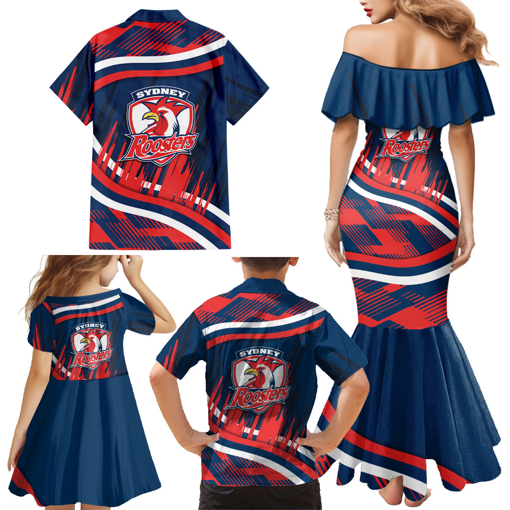 Roosters Rugby Mascot Family Matching Mermaid Dress and Hawaiian Shirt Fierce Athlete Graphic in Sports Style