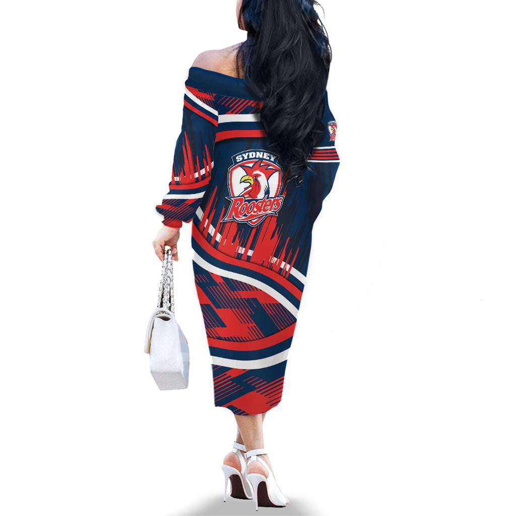 Roosters Rugby Mascot Family Matching Off The Shoulder Long Sleeve Dress and Hawaiian Shirt Fierce Athlete Graphic in Sports Style