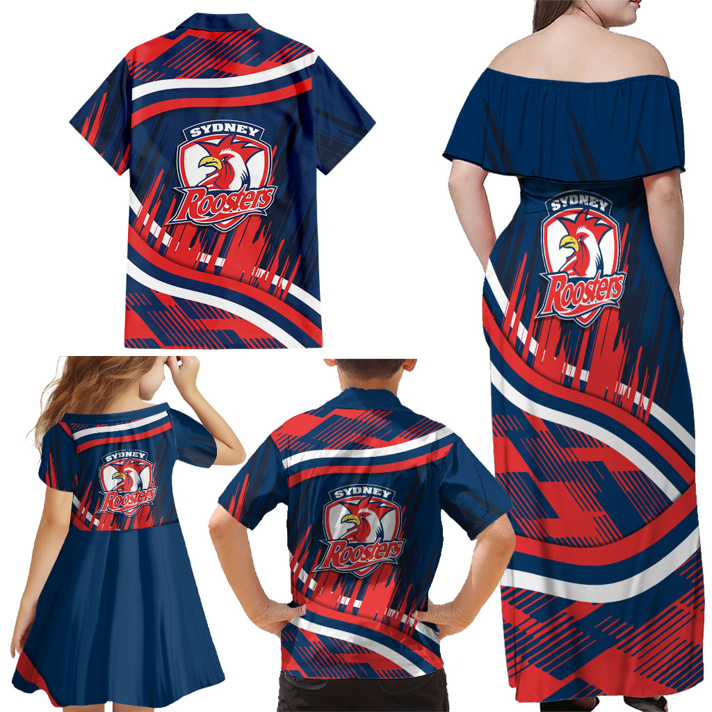 Roosters Rugby Mascot Family Matching Off Shoulder Maxi Dress and Hawaiian Shirt Fierce Athlete Graphic in Sports Style