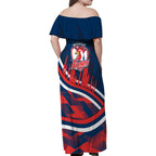 Roosters Rugby Mascot Family Matching Off Shoulder Maxi Dress and Hawaiian Shirt Fierce Athlete Graphic in Sports Style