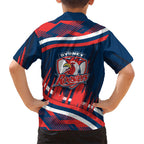 Roosters Rugby Mascot Family Matching Off Shoulder Short Dress and Hawaiian Shirt Fierce Athlete Graphic in Sports Style
