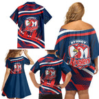 Roosters Rugby Mascot Family Matching Off Shoulder Short Dress and Hawaiian Shirt Fierce Athlete Graphic in Sports Style