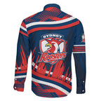 Roosters Rugby Mascot Family Matching Off Shoulder Short Dress and Hawaiian Shirt Fierce Athlete Graphic in Sports Style