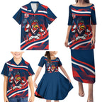 Roosters Rugby Mascot Family Matching Puletasi and Hawaiian Shirt Fierce Athlete Graphic in Sports Style