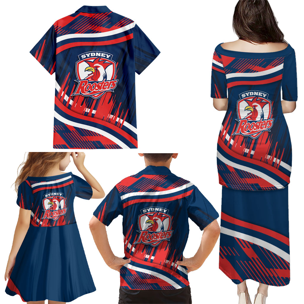 Roosters Rugby Mascot Family Matching Puletasi and Hawaiian Shirt Fierce Athlete Graphic in Sports Style