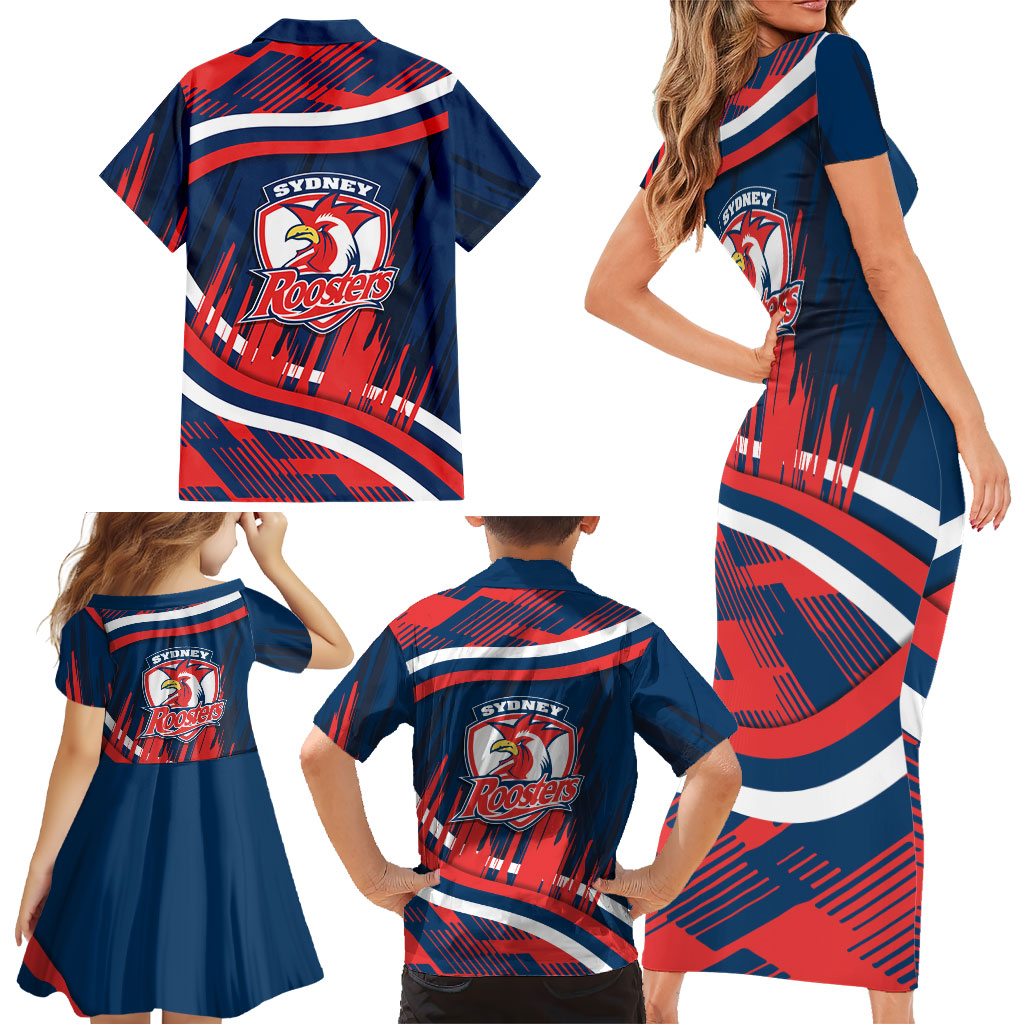Roosters Rugby Mascot Family Matching Short Sleeve Bodycon Dress and Hawaiian Shirt Fierce Athlete Graphic in Sports Style