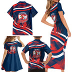 Roosters Rugby Mascot Family Matching Short Sleeve Bodycon Dress and Hawaiian Shirt Fierce Athlete Graphic in Sports Style