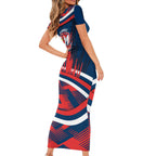Roosters Rugby Mascot Family Matching Short Sleeve Bodycon Dress and Hawaiian Shirt Fierce Athlete Graphic in Sports Style