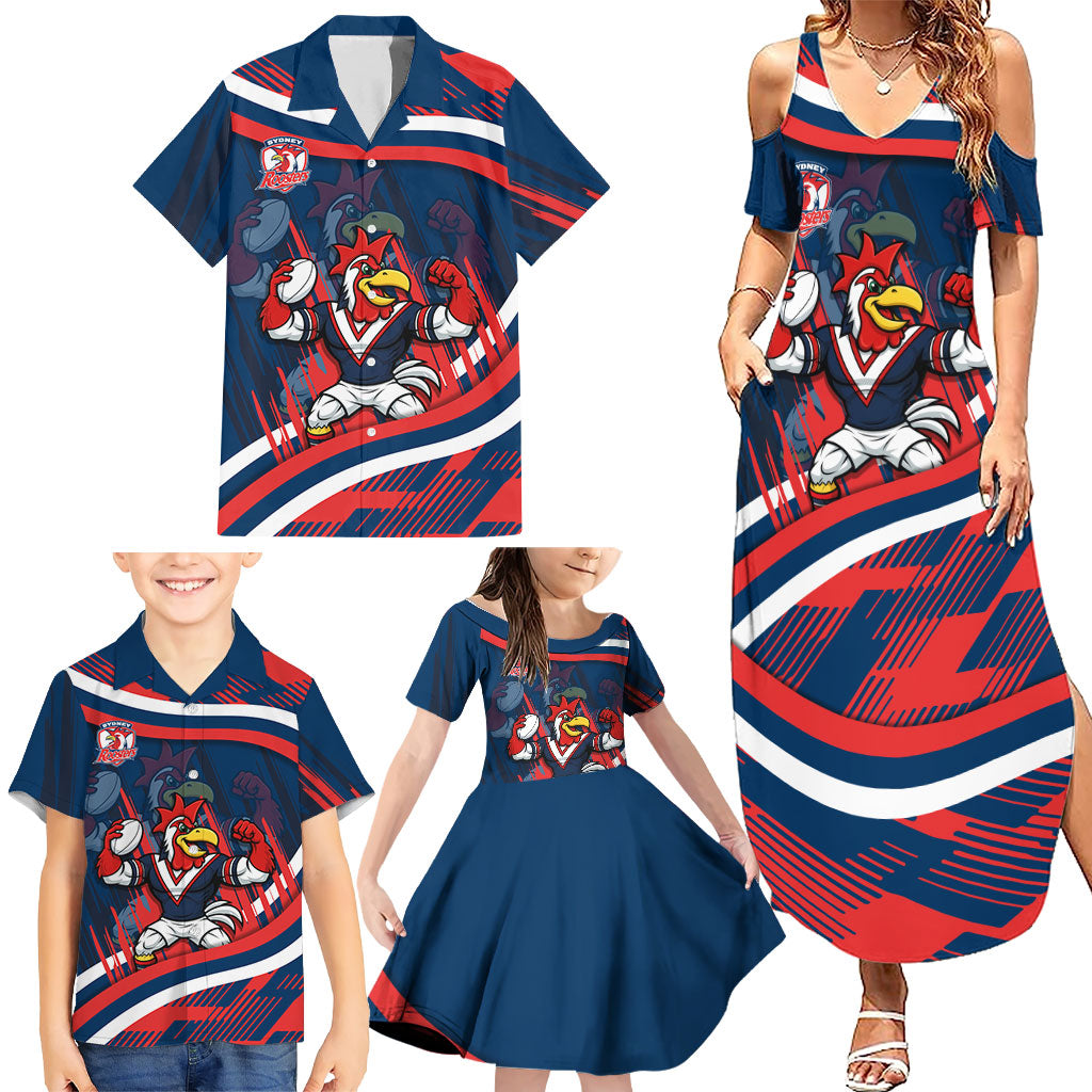 Roosters Rugby Mascot Family Matching Summer Maxi Dress and Hawaiian Shirt Fierce Athlete Graphic in Sports Style