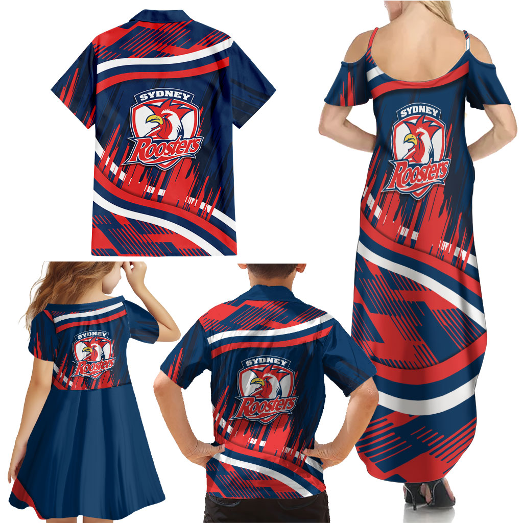 Roosters Rugby Mascot Family Matching Summer Maxi Dress and Hawaiian Shirt Fierce Athlete Graphic in Sports Style